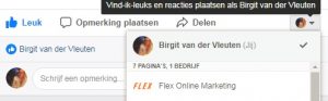 Een Facebookbericht liken als jezelf Flex Online Marketing