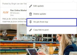 Vastgemaakt bericht losmaken op LinkedIn bedrijfspagina Flex Online Marketing