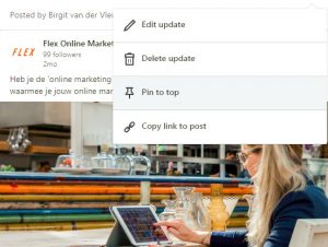 Bericht vastpinnen op LinkedIn bedrijfspagina Flex Online Marketing