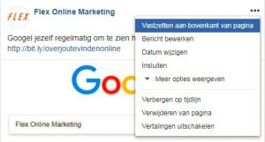 Bericht vastzetten op Facebookpagina Flex Online Marketing