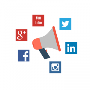 Social media icoontjes met megafoon Flex Online Marketing